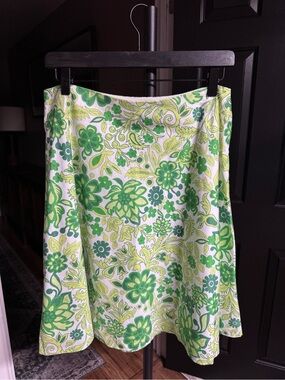 {GAP} Green White Floral Cotton Full A-Line Above Knee Skirt WSK7